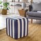 Diva At Home 16" Ivory White and Denim Blue PVC and Cotton Pouf Ottoman